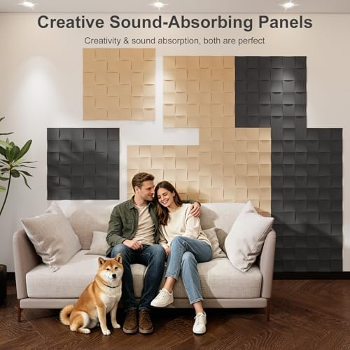 Checkered Acoustic Panels 2-Pack 23.6"x23.6" 3D Wood Grain Sound Absorbing Panel - Image 4