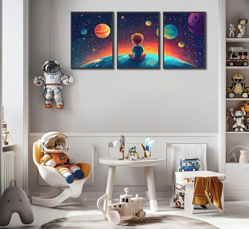 3Pcs Space Boy Wall Art Cute Inspirational Canvas Painting Space Fantasy Wall - Image 2
