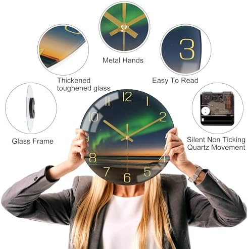 VIKMARI Aurora Black Gold Silent 8" Wall Clock Bathroom Living Room Decor - Image 5