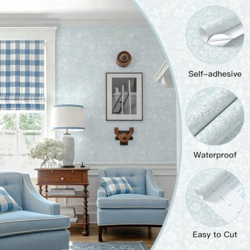 Guvana Blue and White Peel and Stick Wallpaper Floral Wallpaper Slef Adhesive - Image 2