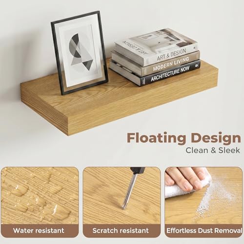 16 Inch Floating Shelves for Wall, Oak Finish - Image 4