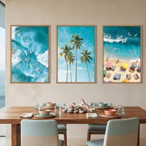 Aryroi Summer Surfing Beach Seascape Framed Canvas Wall Art Set, Natural - Image 4