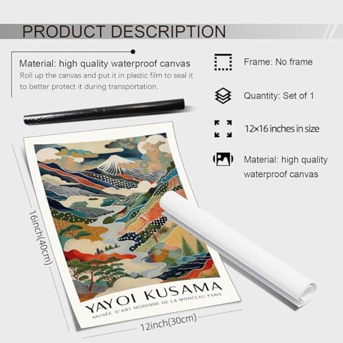 Vintage Japanese Canvas Wall Art Yayoi. Kusama Posters Mount Fuji Landscape - Image 2