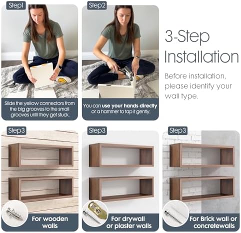 Kaboon 24in Floating Cube Shelves Set of 2, Display Shelves Wall Mount - Image 4