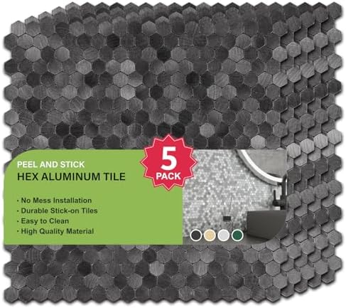 Select 5 Pack Hexagon Peel and Stick Backsplash Tiles, Brushed Black - Image 4
