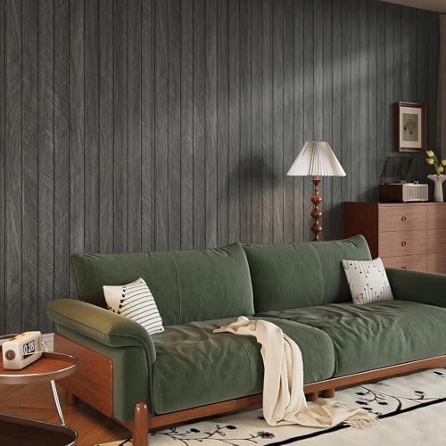 VEELIKE Charcoal Herringbone Wood Wall Panels Peel and Stick Modern Wood Slat - Image 4