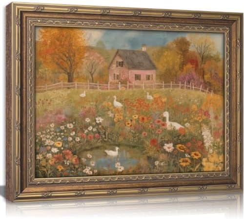 Vintage Gold Framed Autumn Country Cottage by HPZFEIJJWallArt