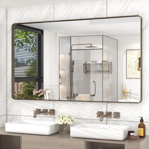 55x30 Inch Brushed Bronze Bathroom Mirror by CHARMOR