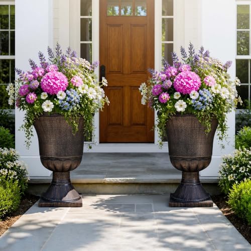 22" Tall Urn Planters Set of 2 Large Flower Pots, Antique Bronze by Unknown