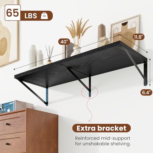 Deep Wall Shelves 40"W x 12"D Engineered Wood Floating Shelves - Image 3