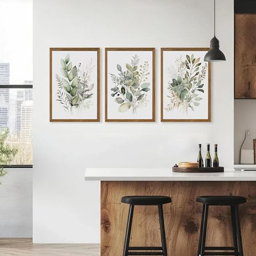 AVECCO 3 Pieces Green Watercolor Botanical Framed Canvas Wall Art 16x24 in - Image 2
