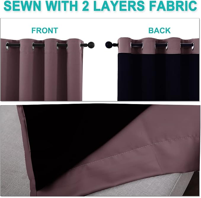 NICETOWN Dry Rose Blackout Curtains 84 inches Long, Full Light Blocking Drapes - Image 5