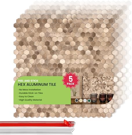 Select 5 Pack Hexagon Peel and Stick Backsplash Tiles, Brushed Gold by selectlighting