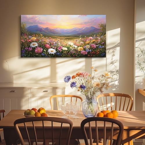 crmotu Rustic Landscape Wall Decor, Mountain Daisy Flower Prints 24"x48" - Image 5