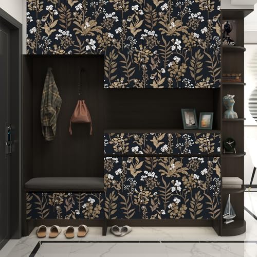 Black Moody Floral Wallpaper Peel and Stick 17.3" x 196.8" Contact Paper - Image 5