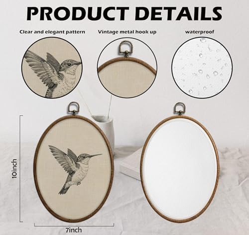 Hummingbird Sketch Oval Wall Art, Vintage Black and White Bird Oval Framed Wall - Image 2