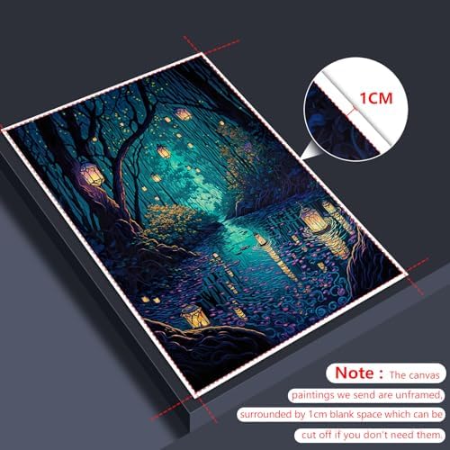 Yuaruo Halloween Fantasy Forest Canvas Wall Art, Magic Cool Lanterns on Trees - Image 3