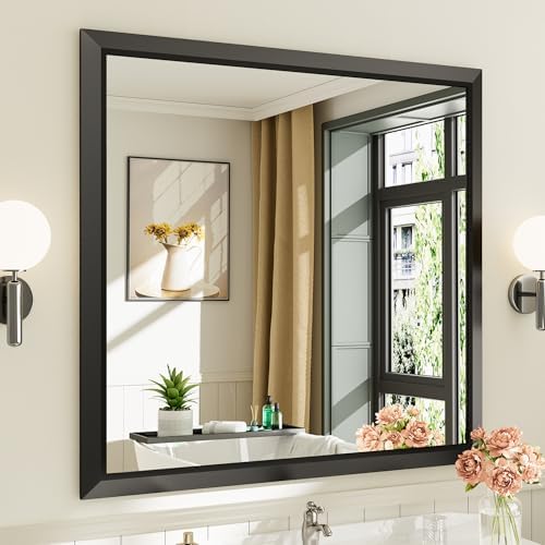 Briivue Black Metal Framed Bathroom Wall Mirror, 40x38 Inch by Briivuemodernmirrors