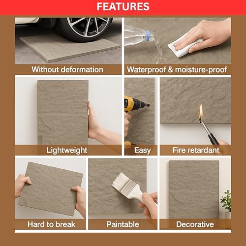Walls of Luxury 3D Faux Stone Wall Panels, Cement Gray, PU Wall Paneling - Image 4