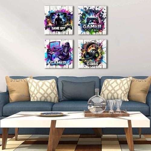 Gaming Room Decor for Teen Boys Bedroom Rustic Headset Controller Canvas Prints - Image 6