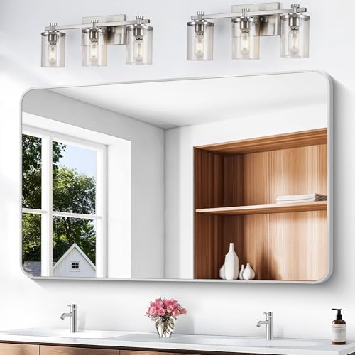 BONEWEI Silver Bathroom Mirror, 55x36 inch Wall Mirror - Image 2