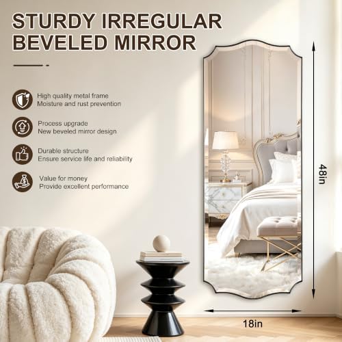 POZINO 48"x18" Premium Scalloped Beveled Bathroom Mirror - Image 3