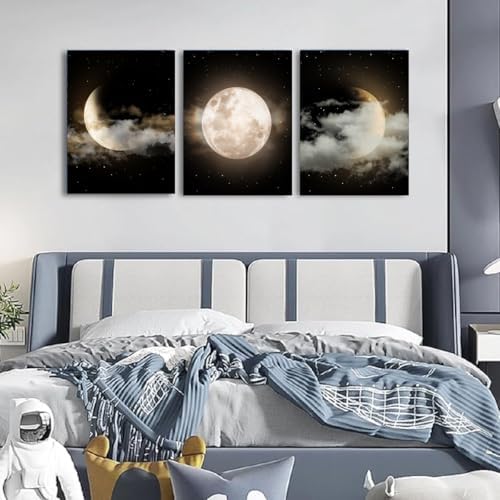 Yxbhhym Black and White Bathroom Wall Art Moon Artwork Modern Canvas Prints - Image 5