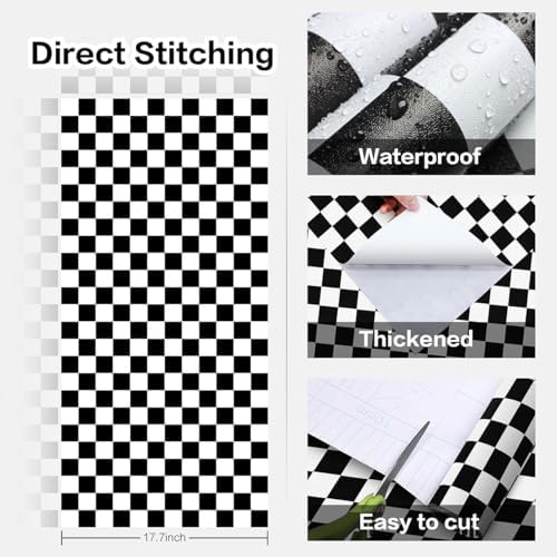 Jeweluck Black and White Checkered Peel and Stick Wallpaper 17.7"x196.8" - Image 5