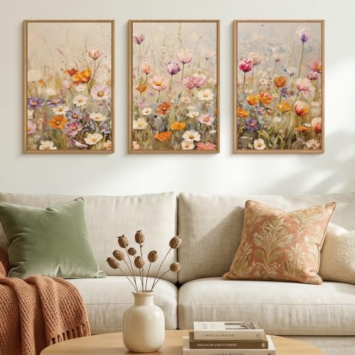 Large Nature Wildflowers Framed Canvas Wall Art, Vintage Daisy Painting - Image 2