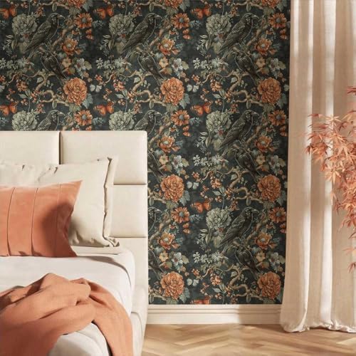 18"x236" Gothic Dark Vintage Flower Birds Peel and Stick Self Adhesive - Image 2