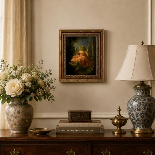 Vintage Framed Green Frog Swing Renaissance Canvas Wall Art 12x16 Inch - Image 2