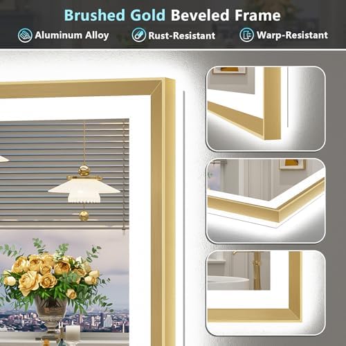 30x36 Gold Beveled LED Lighted Bathroom Mirror, Backlit & Front Lit - Image 3