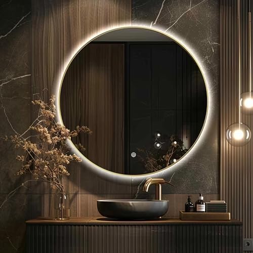 32" Round LED Bathroom Mirror, Wall Mounted Round Backlit Mirror LED Bathroom by TheiaMo