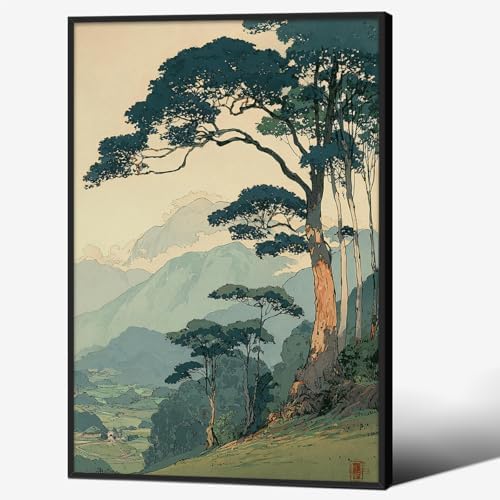 Japanese Forest Black Framed Wall Art Asian Tranquil Mountain Landscape Posters by Unknown
