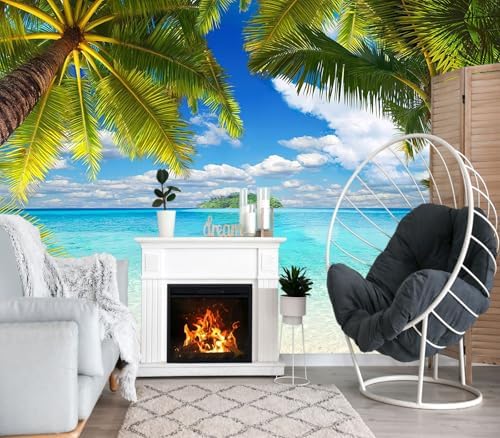 XMPMBM-Beach Palm Tree backsplash Large Decorative Wallpaper Tropical Palm Leaf - Image 2