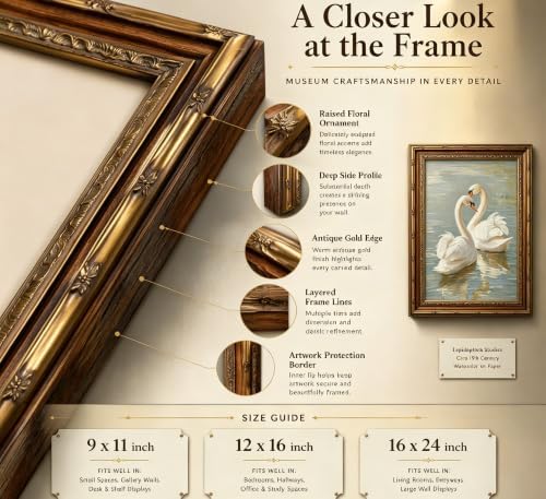 Vintage Gold Framed Swan Canvas Wall Art Country Farmhouse Retro Romantic - Image 4