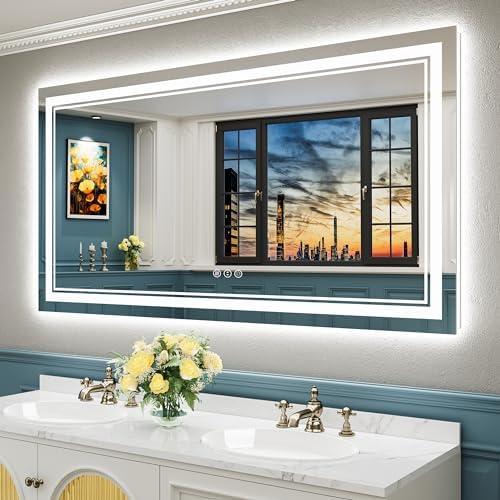 55x30 LED Bathroom Mirror, Backlit & Front Lit Lighted Mirror by Awandee