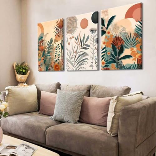 LYPHNX Framed Boho Burnt Orange Botanical Floral Canvas Wall Art Abstract - Image 3