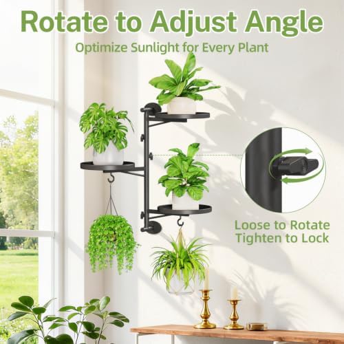 iDavosic.ly Wall Plant Holder Set of 2, Rotating Window Shelf, 3-Tier Black - Image 2