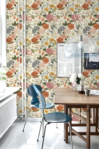 Vintage Floral Peel and Stick Wallpaper Floral and Leaf Contact Paper Beige - Image 6