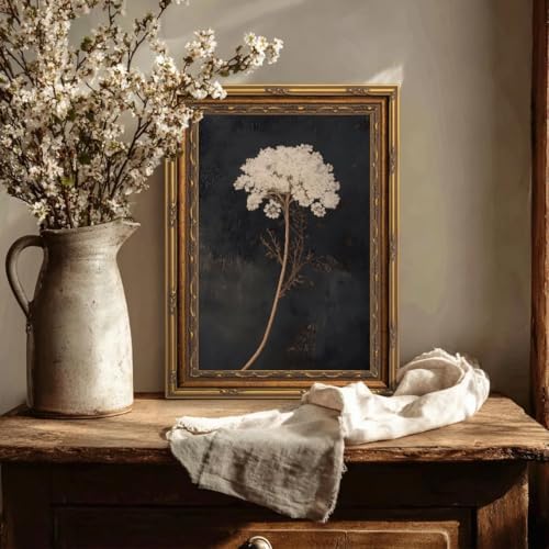 Vintage Gold Framed Floral Wall Art Dark Moody Flower Botonical Canvas Painting - Image 3