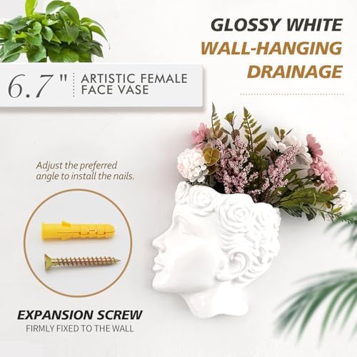 Side-Face Ceramic Planter – Glossy White, Wall-Hanging, - Image 3