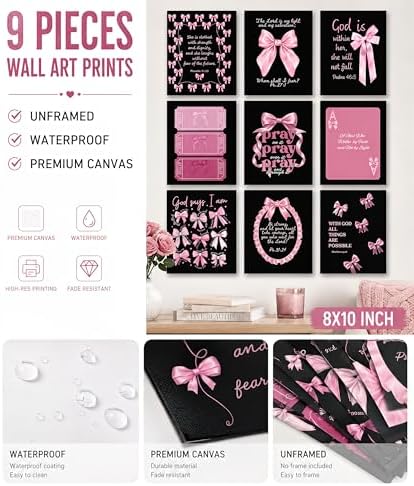 Pink Christian Wall Art Set of 9, Bible Verse Prints 8x10 Inch Unframed - Image 3
