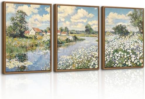 WENGTIAO 3 Piece Framed Vintage Impressionist Country Landscape Wall Art by WENGTIAO