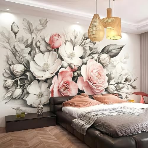 Big Rose Blossoms Painting Style Landscape Mural Flowers Self Adhesive - Image 2