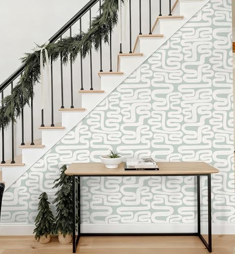 Peel and Stick Wallpaper Green and White Wallpaper Modern Geometric Contact - Image 3