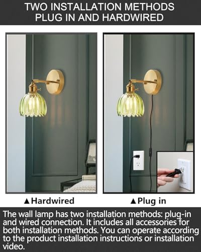 Plug in and Hardwired Wall Sconces, Luxury Vintage Tulip Crystal Glass Shade - Image 6
