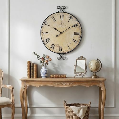 24 Inch Large Farmhouse Wall Clock, Wrought Iron Frame - Image 5