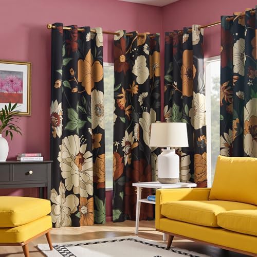 jinchan Black Boho Floral Blackout Curtains 102 Inch Grommet 2 Panels - Image 6