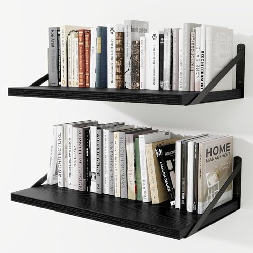 Deep Wall Shelves 24"W x 12"D Engineered Wood Floating Shelves by Venusmiles